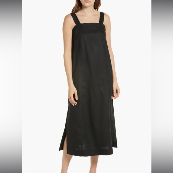 NWT MADEWELL Woman's Black Linen & Cotton Princess Seamed Midi Dress, Size XXS - Picture 2 of 9